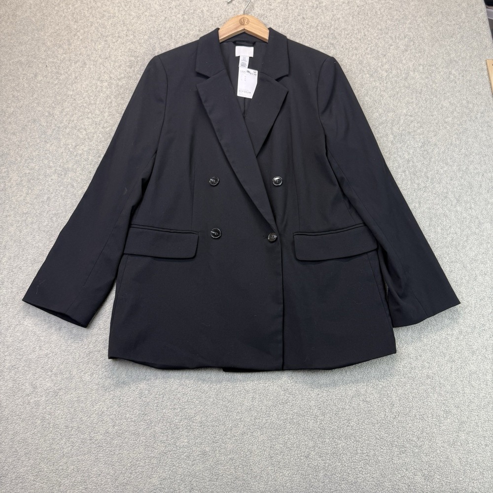 NWT H&M Women's Double-Breasted Blazer Black Size M Tailored